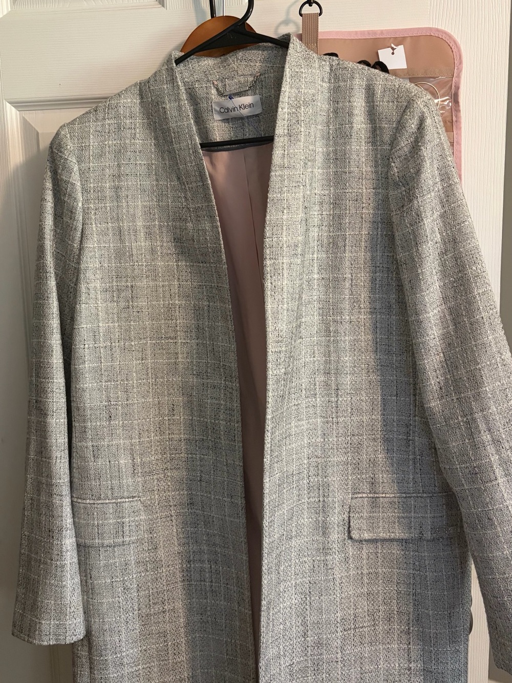 Calvin Klein Gray Textured Collarless Blazer